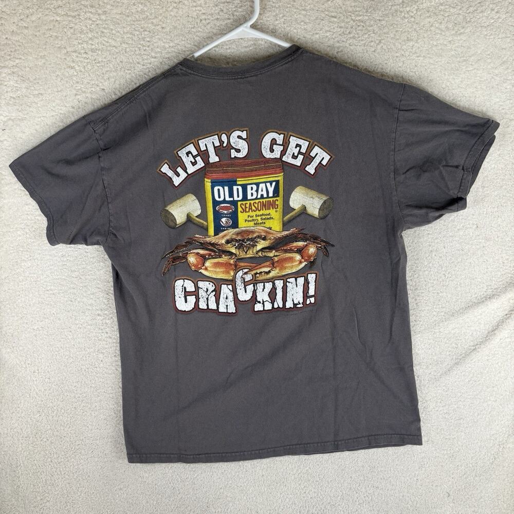 Old Bay Seasoning Shirt Mens XL Gray Double Sided Graphic Logo Tee Seafood